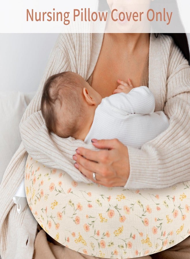 SWESEN Muslin Nursing Pillow Cover, Soft Removable Cover for Breastfeeding Pillows, Pillow Slipcover for Baby Boys and Girls, Comfortable & Breathable, Flower, Washable (Only Cover) - Image 5